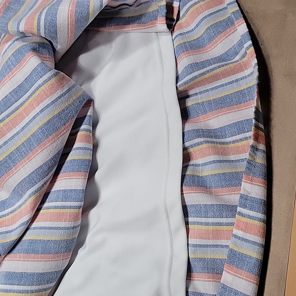 Harlow & Rose Size M "Washed Linen" color Pastel Stripe Tiered Knee-Length Dress - Picture 13 of 14